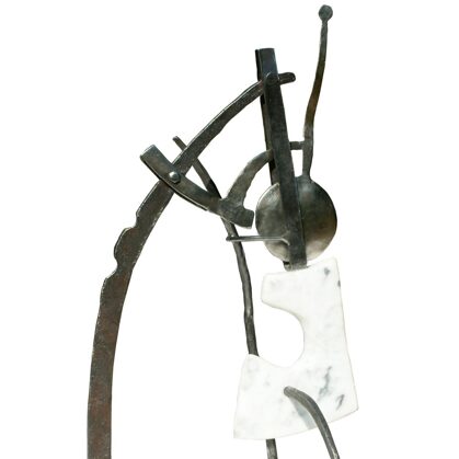 Sans parole , ( acier forgé , inox, marbre de Carrare ) H 39 cm x 21