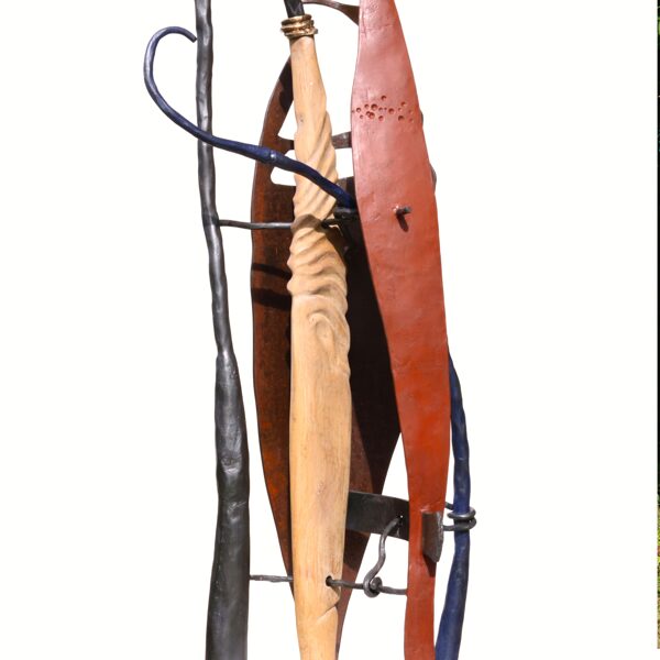 L' Accroche coeur ( acier forgé, chêne , bronze H 120 cm x 57 x 34  )