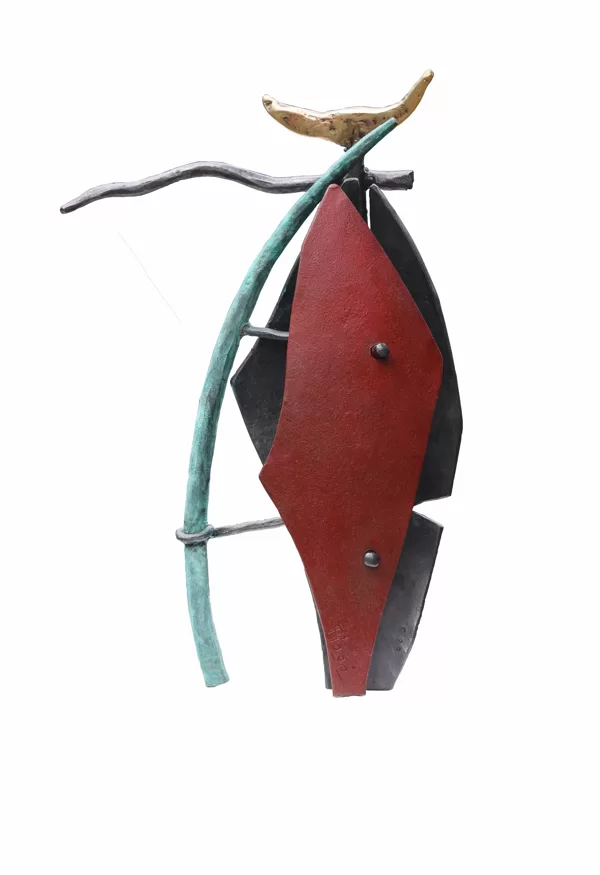 LA NUIT DU CHAT ( acier forgé, bronze ) H 40cm