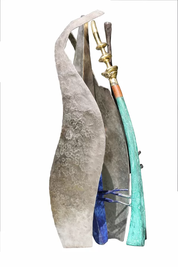 OCEAN ( acier forgé, bronze , palissandre inox ) H 38 cm