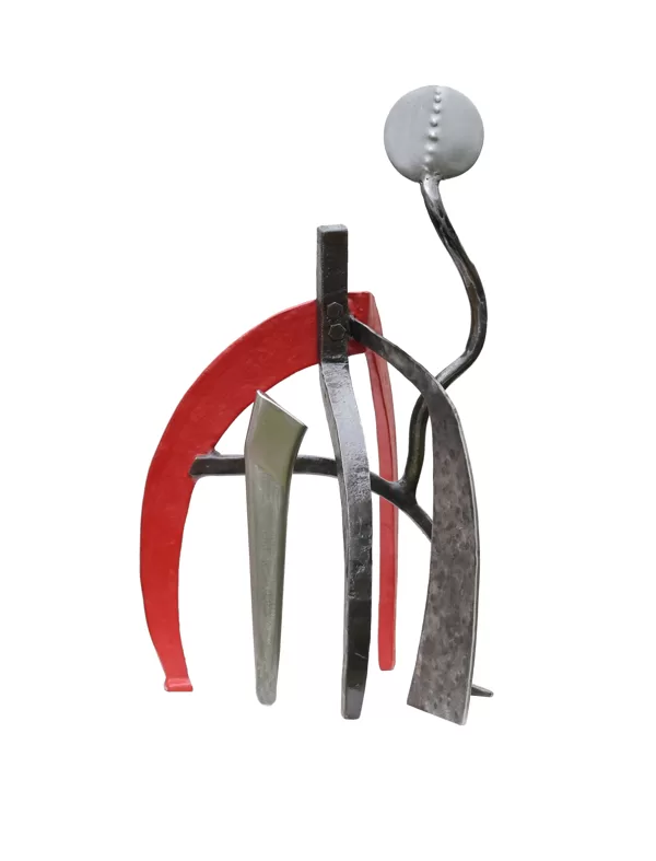 Etonnement ( acier forgé, inox , chrome , pigments ) H 36,5 cm x 22
