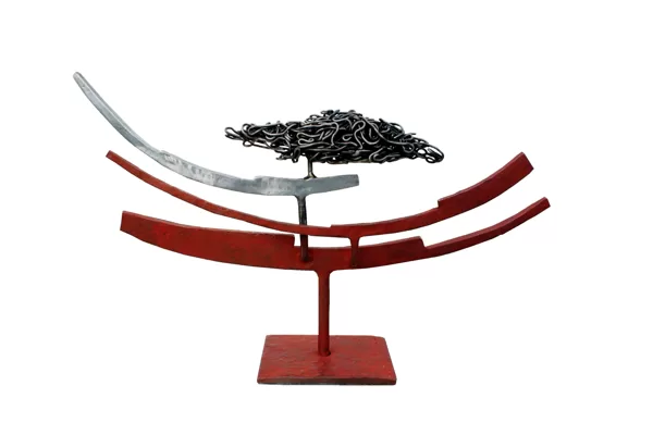Sommeil ( acier forgé , inox , pigments ) H 27cm x 47 Collection privée