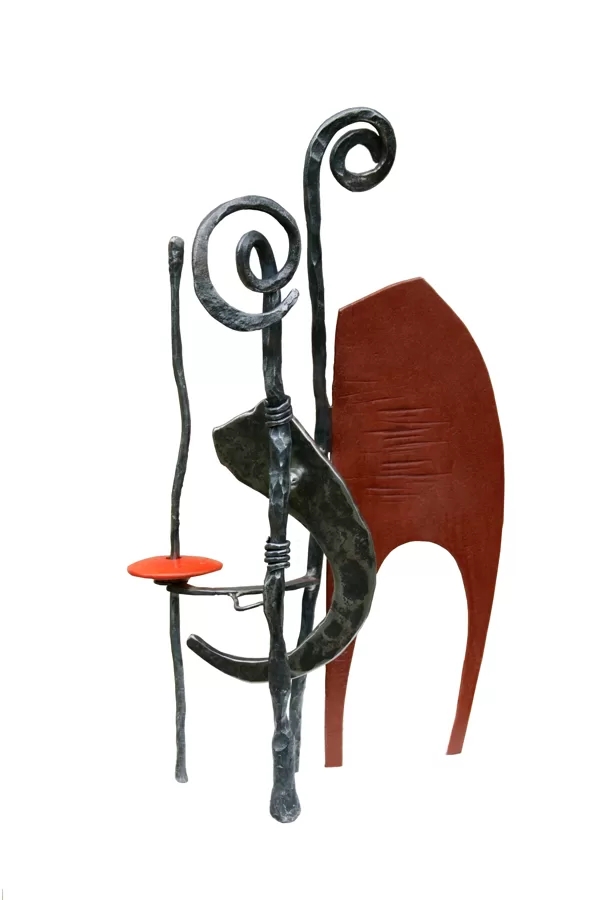 Voyageur de temps ( acier forgé, Chrome , buis ) H 38 x 20 collection privée